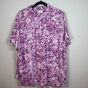 Croft & Barrow‎ Womens Rayon Purple Floral Button Up Short Sleeve Blouse 2X